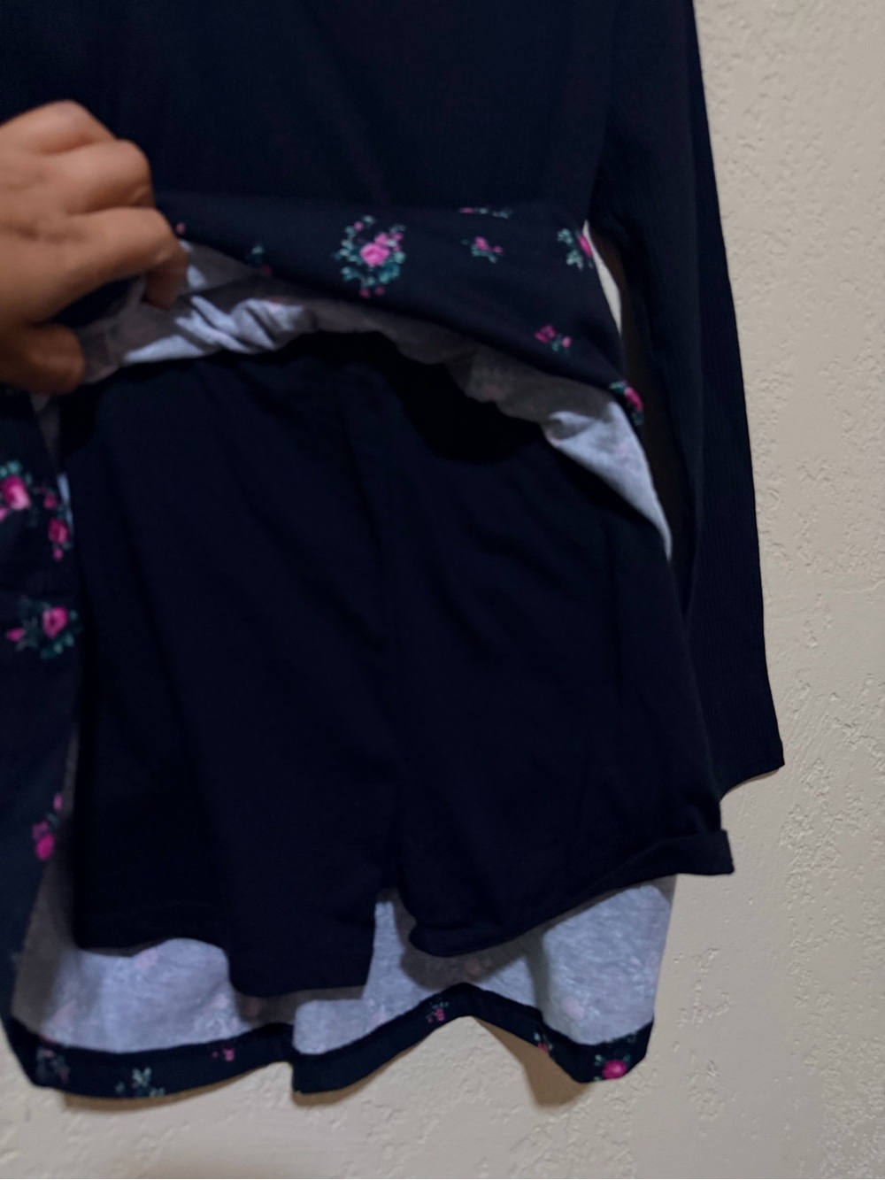 New Children’s Place Black Long-Sleeve Floral Skater Dress with Pink Accents - Picture 3 of 3
